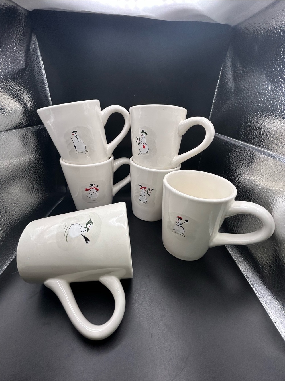 William Sonoma Set Of Six Assorted Decorative Snowman Mugs